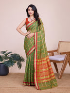 Vedant Vastram Cotton Silk Jacquard Fancy Saree - Mahendi | Grocsy