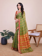 Vedant Vastram Cotton Silk Jacquard Fancy Saree - Mahendi | Grocsy