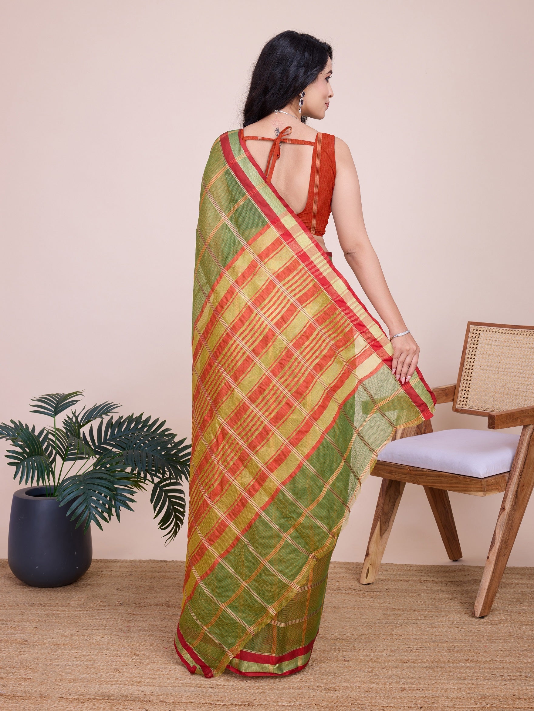 Vedant Vastram Cotton Silk Jacquard Fancy Saree - Mahendi | Grocsy
