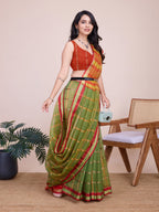 Vedant Vastram Cotton Silk Jacquard Fancy Saree - Mahendi | Grocsy