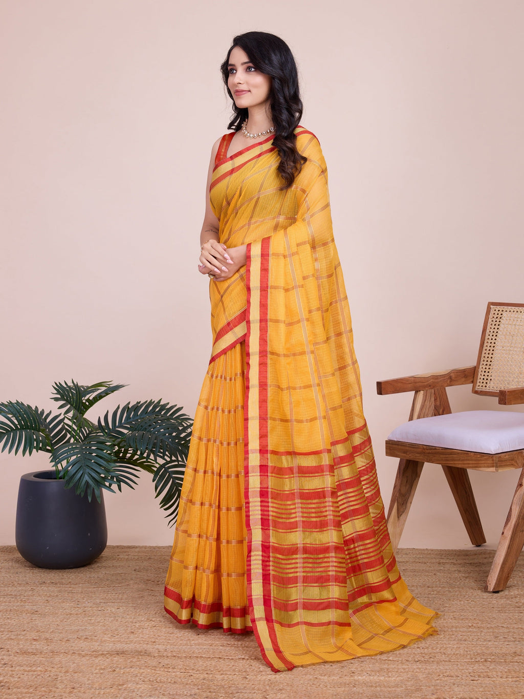 Vedant Vastram Cotton Silk Jacquard Fancy Saree - Mustard | Grocsy
