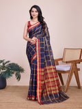 Vedant Vastram Cotton Silk Jacquard Fancy Saree - Navy | Grocsy