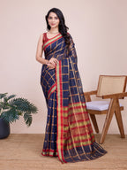 Vedant Vastram Cotton Silk Jacquard Fancy Saree - Navy | Grocsy