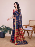 Vedant Vastram Cotton Silk Jacquard Fancy Saree - Navy | Grocsy