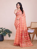 Vedant Vastram Cotton Silk Jacquard Fancy Saree - Peach | Grocsy