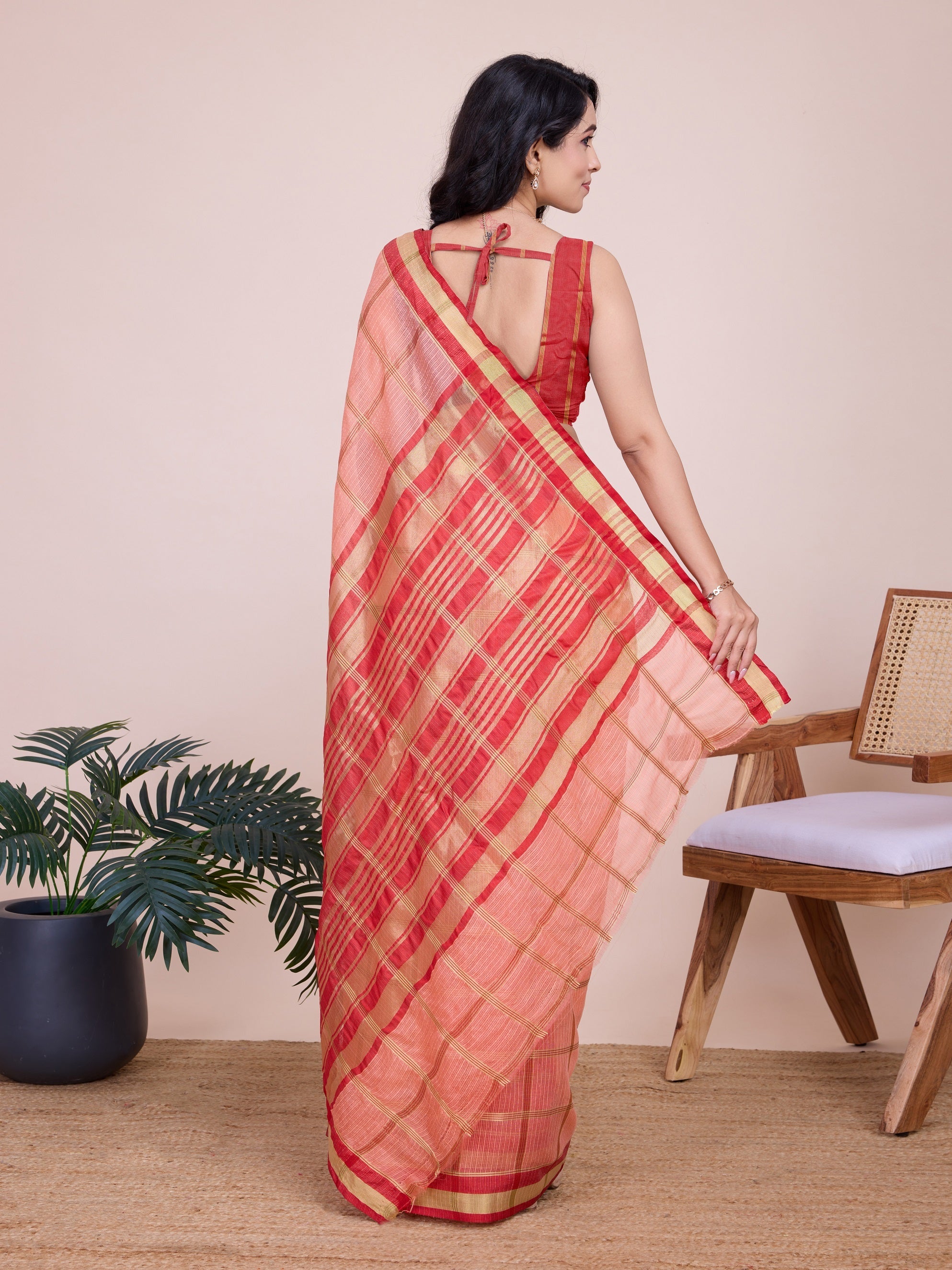 Vedant Vastram Cotton Silk Jacquard Fancy Saree - Peach | Grocsy