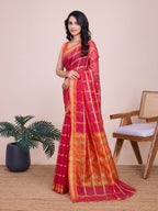 Vedant Vastram Cotton Silk Jacquard Fancy Saree - Pink | Grocsy