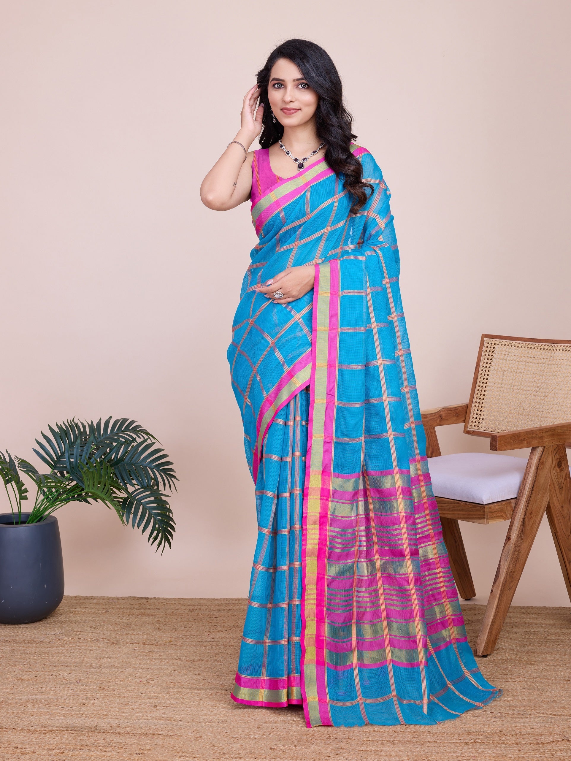 Vedant Vastram Cotton Silk Jacquard Fancy Saree - Rama | Grocsy