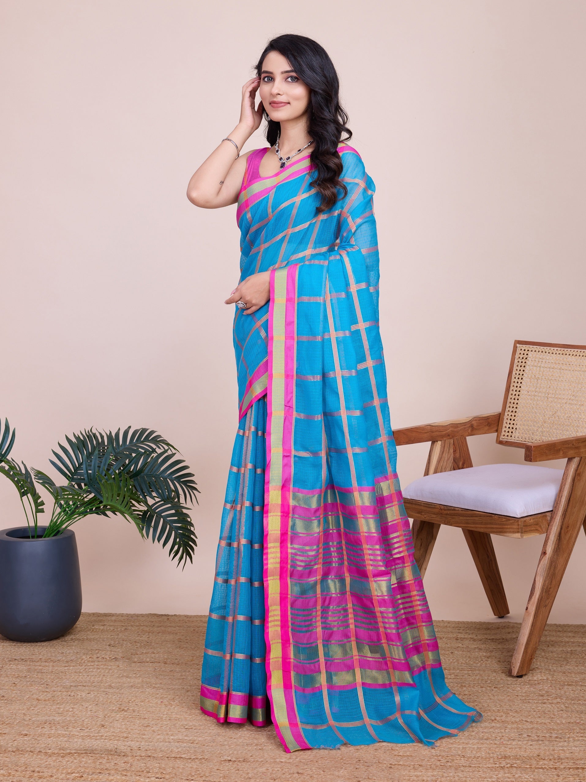 Vedant Vastram Cotton Silk Jacquard Fancy Saree - Rama | Grocsy