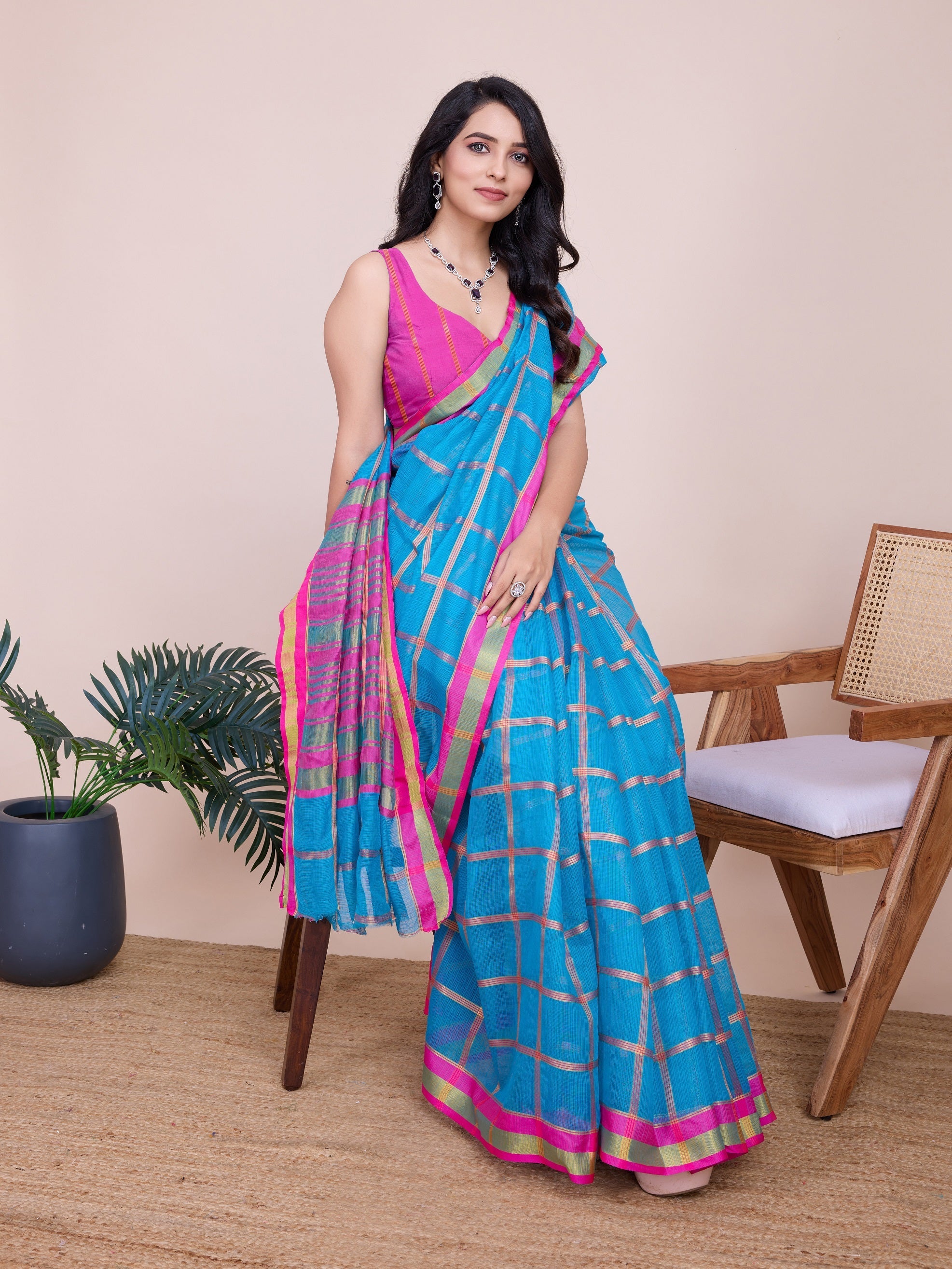 Vedant Vastram Cotton Silk Jacquard Fancy Saree - Rama | Grocsy
