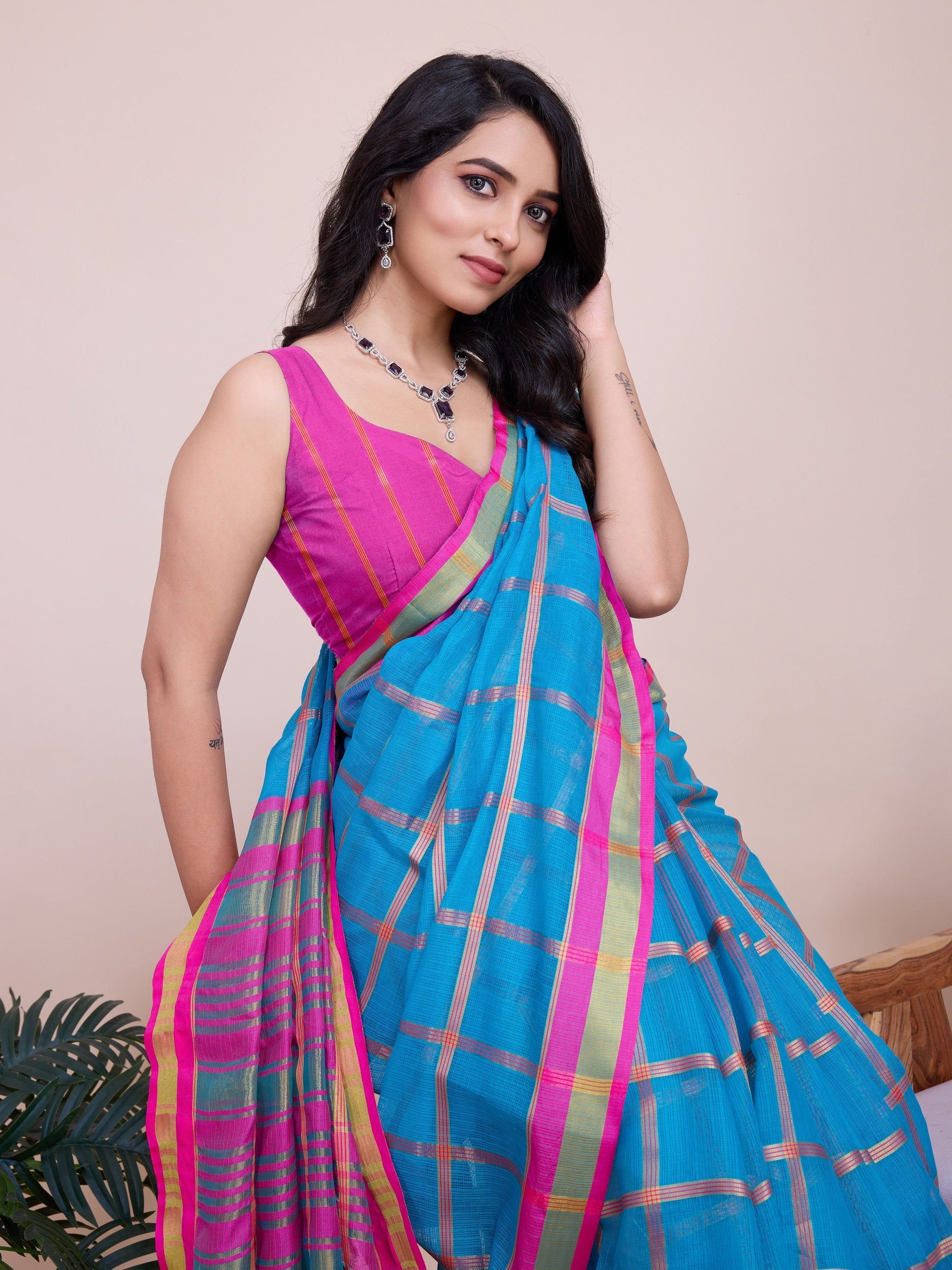 Vedant Vastram Cotton Silk Jacquard Fancy Saree - Rama | Grocsy