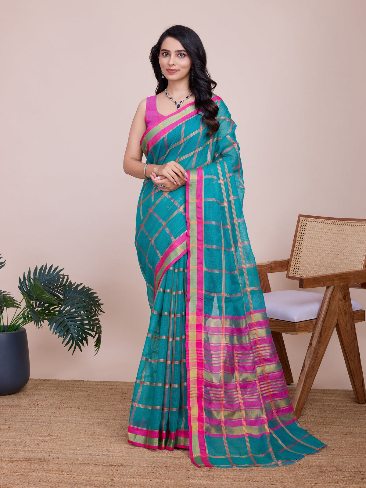 Vedant Vastram Cotton Silk Jacquard Fancy Saree - Seagreen | Grocsy