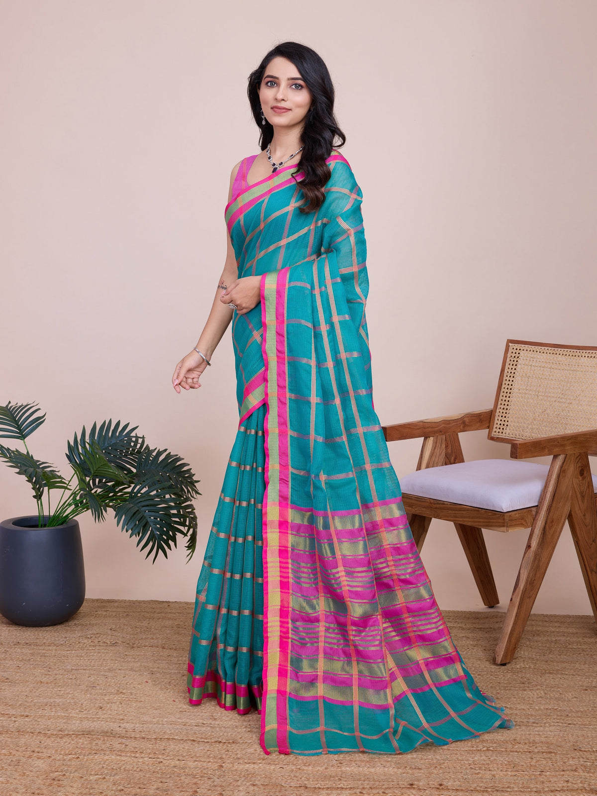 Vedant Vastram Cotton Silk Jacquard Fancy Saree - Seagreen | Grocsy