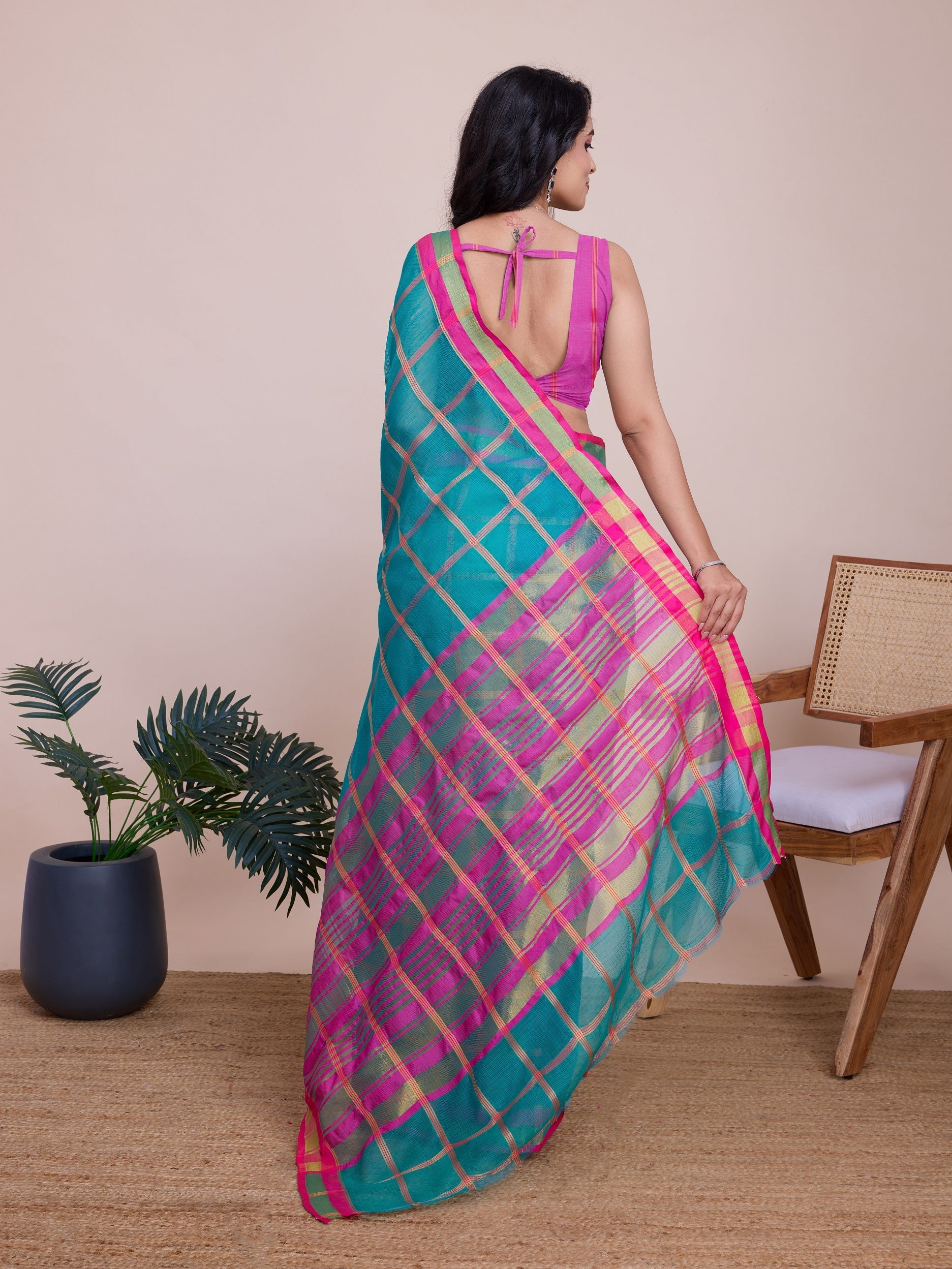 Vedant Vastram Cotton Silk Jacquard Fancy Saree - Seagreen | Grocsy