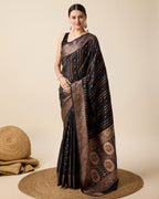 Vedant Vastram Soft Litchi Silk Banarasi Silk Saree - Black | Grocsy