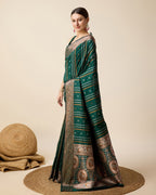 Vedant Vastram Soft Litchi Silk Banarasi Silk Saree - Green | Grocsy