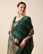 Vedant Vastram Soft Litchi Silk Banarasi Silk Saree - Green | Grocsy