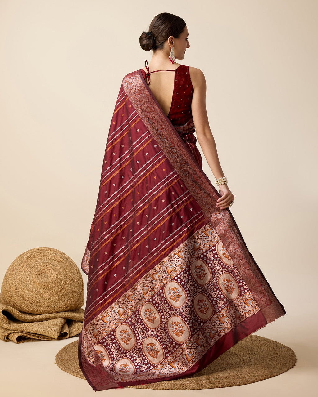 Vedant Vastram Soft Litchi Silk Banarasi Silk Saree - Maroon | Grocsy