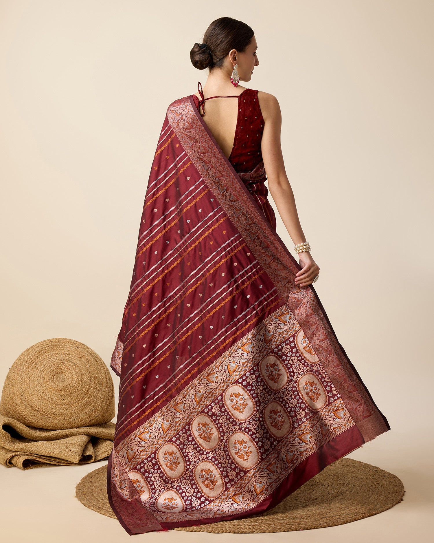 Vedant Vastram Soft Litchi Silk Banarasi Silk Saree - Maroon | Grocsy