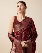 Vedant Vastram Soft Litchi Silk Banarasi Silk Saree - Maroon | Grocsy