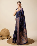 Vedant Vastram Soft Litchi Silk Banarasi Silk Saree - Navy | Grocsy