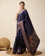 Vedant Vastram Soft Litchi Silk Banarasi Silk Saree - Navy | Grocsy