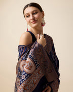 Vedant Vastram Soft Litchi Silk Banarasi Silk Saree - Navy | Grocsy