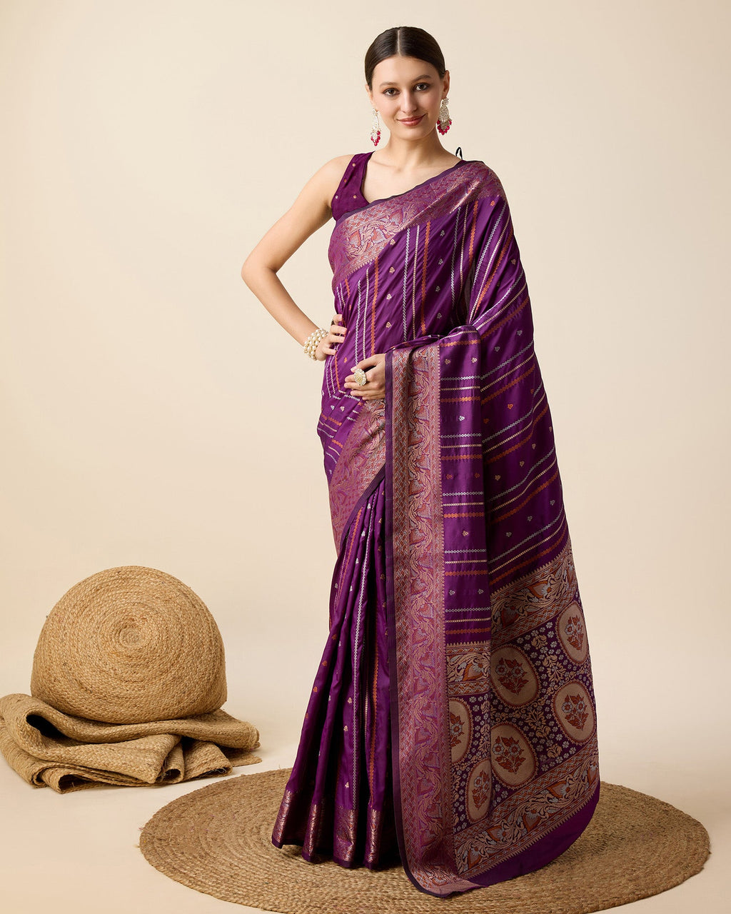 Vedant Vastram Soft Litchi Silk Banarasi Silk Saree - Purple | Grocsy