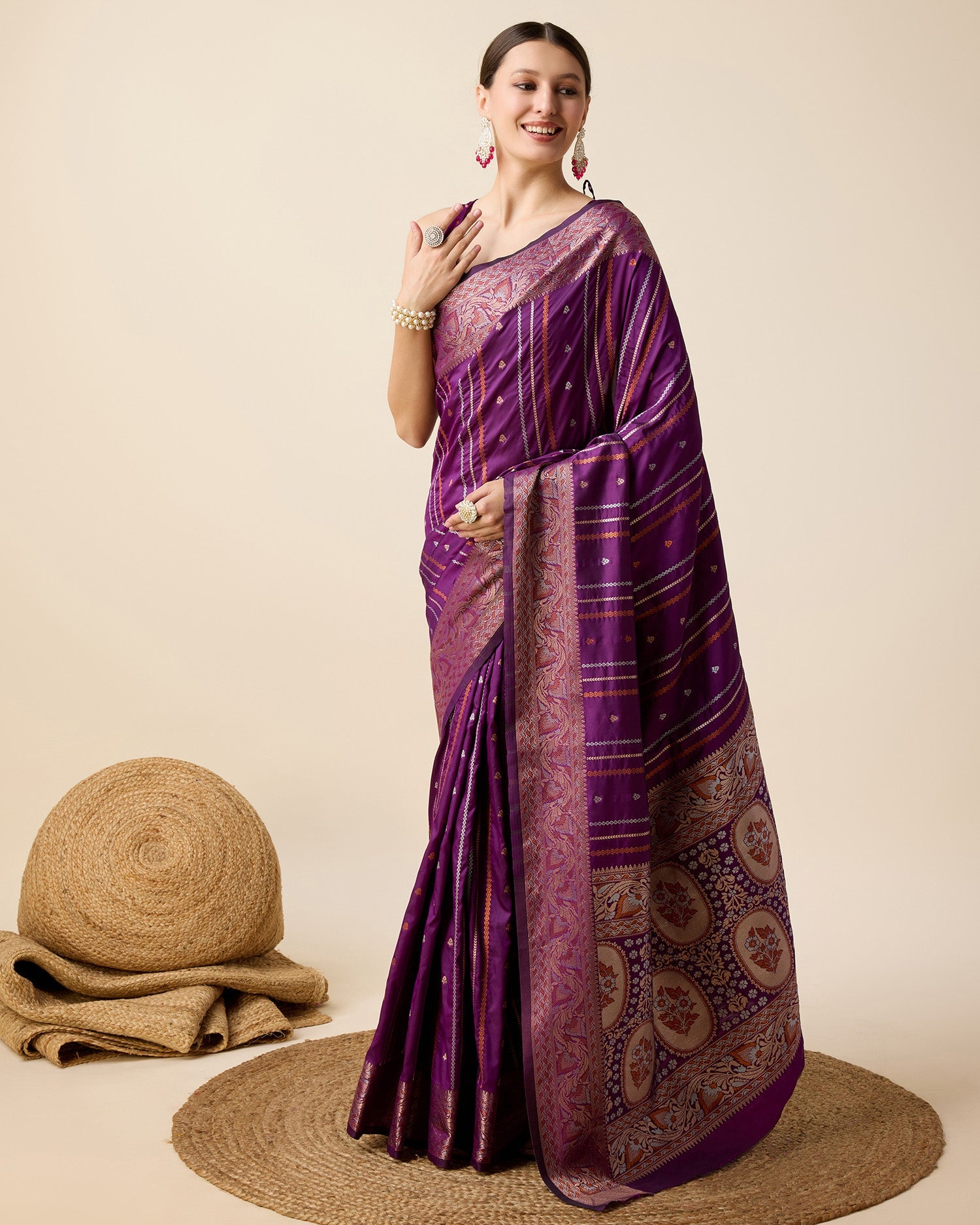 Vedant Vastram Soft Litchi Silk Banarasi Silk Saree - Purple | Grocsy