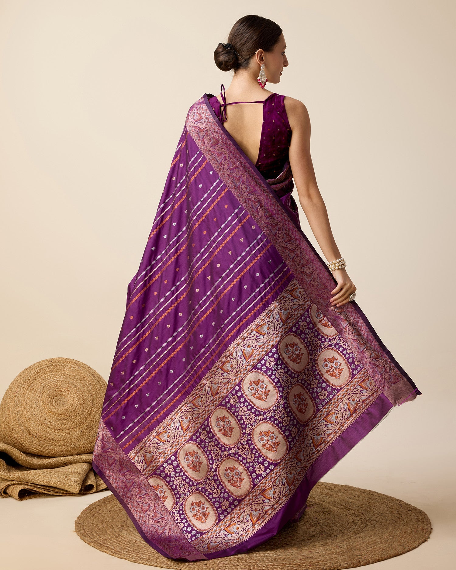 Vedant Vastram Soft Litchi Silk Banarasi Silk Saree - Purple | Grocsy