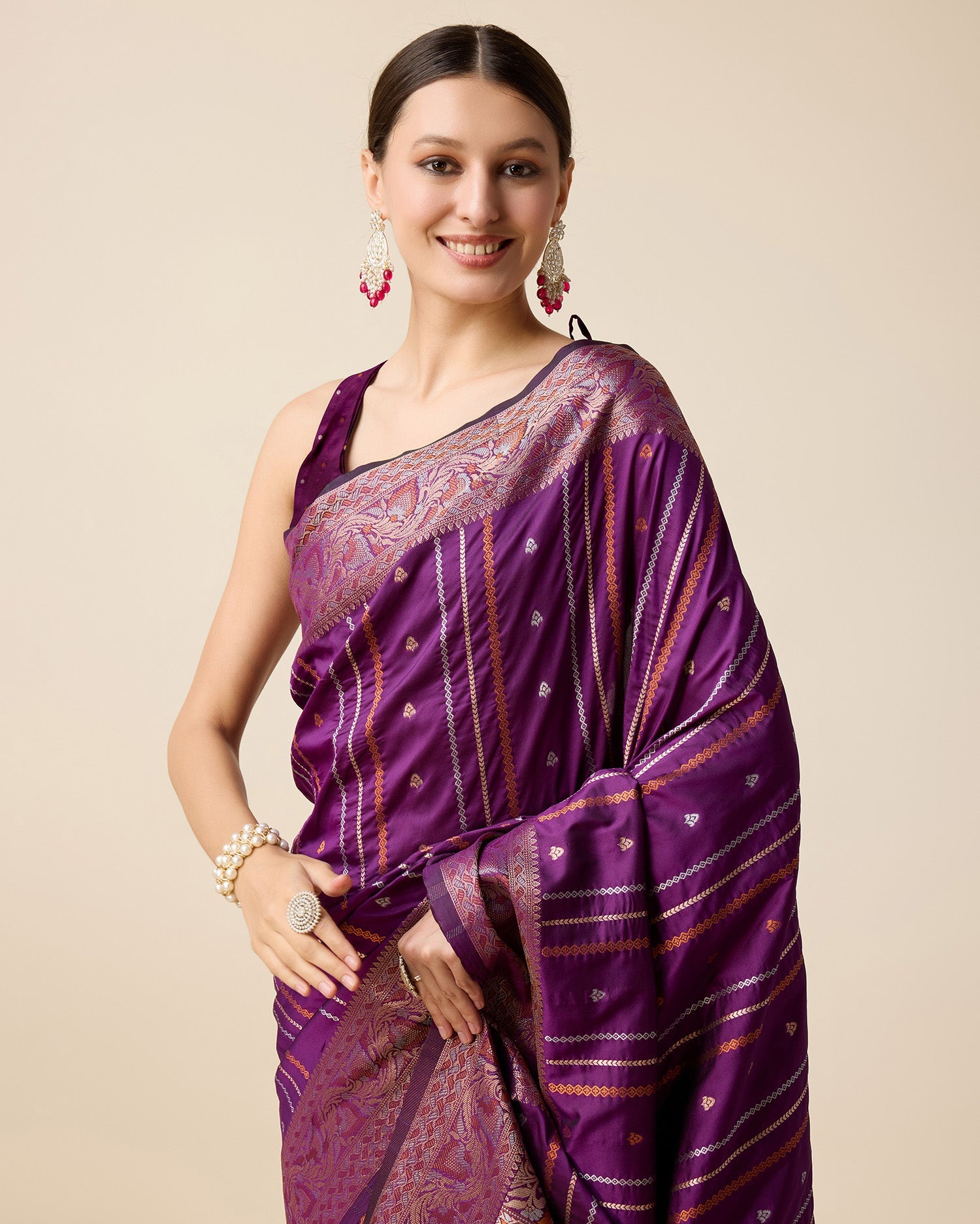 Vedant Vastram Soft Litchi Silk Banarasi Silk Saree - Purple | Grocsy