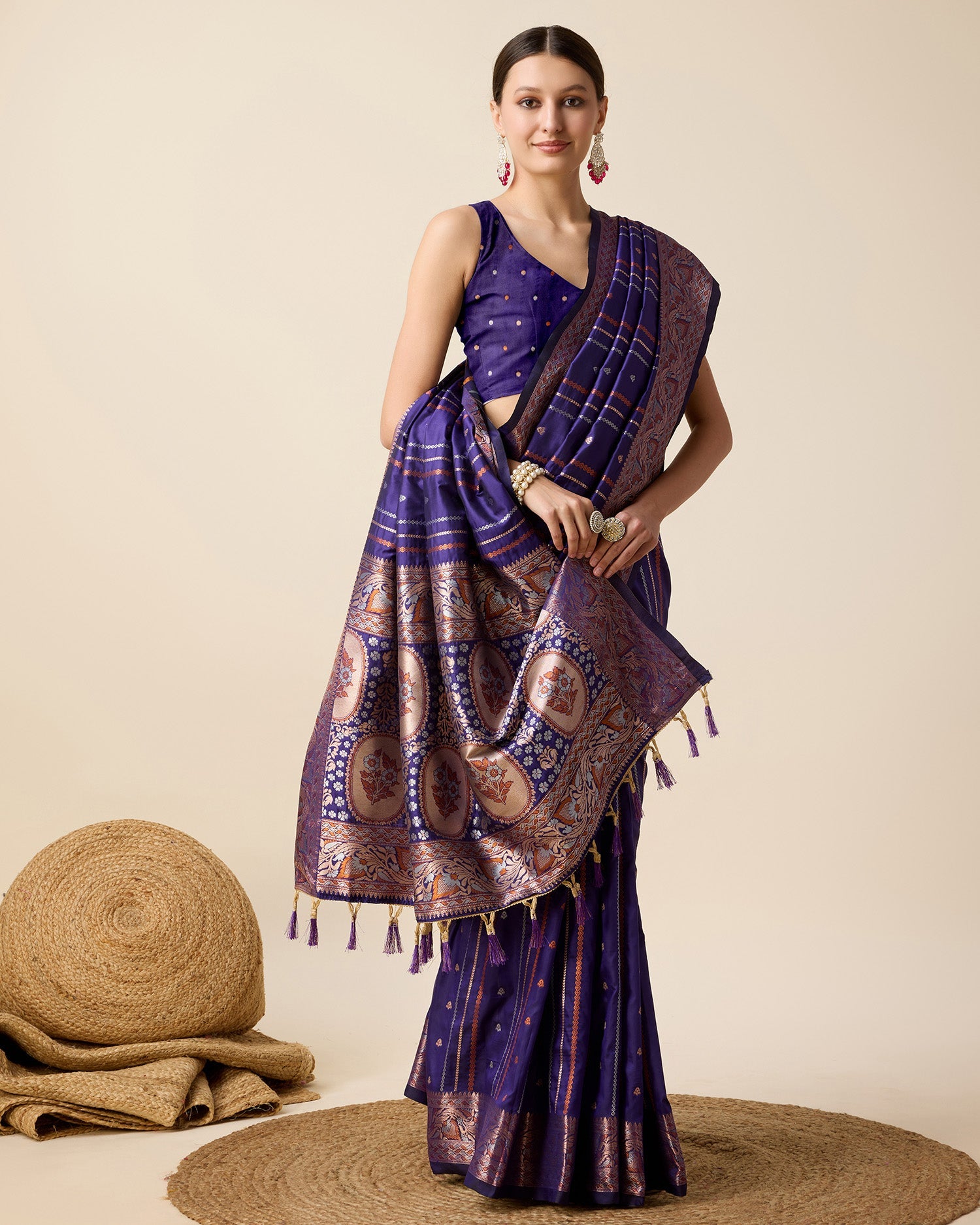 Vedant Vastram Soft Litchi Silk Banarasi Silk Saree - Violet | Grocsy