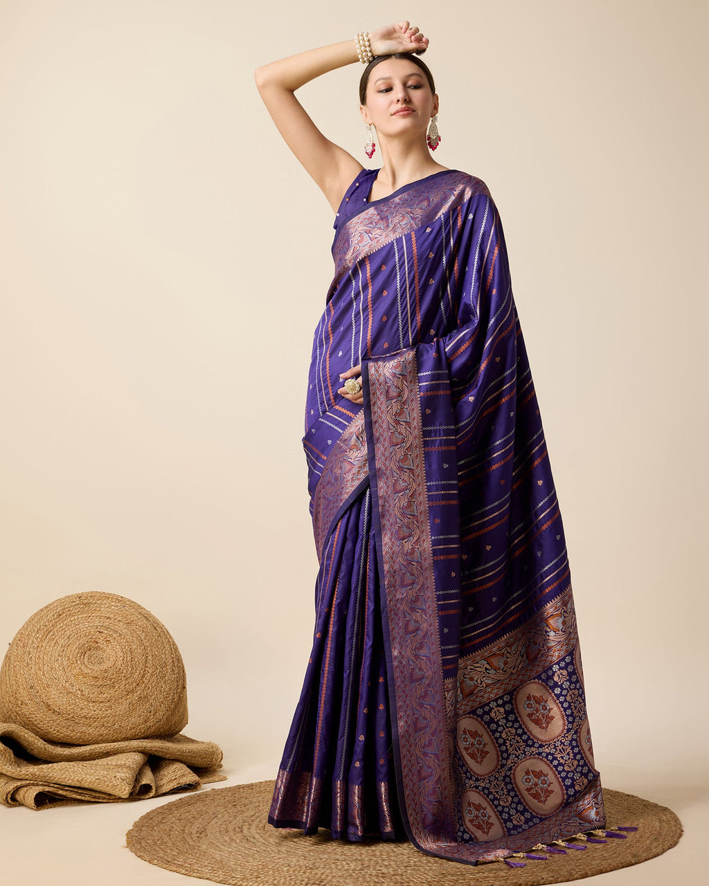 Vedant Vastram Soft Litchi Silk Banarasi Silk Saree - Violet | Grocsy