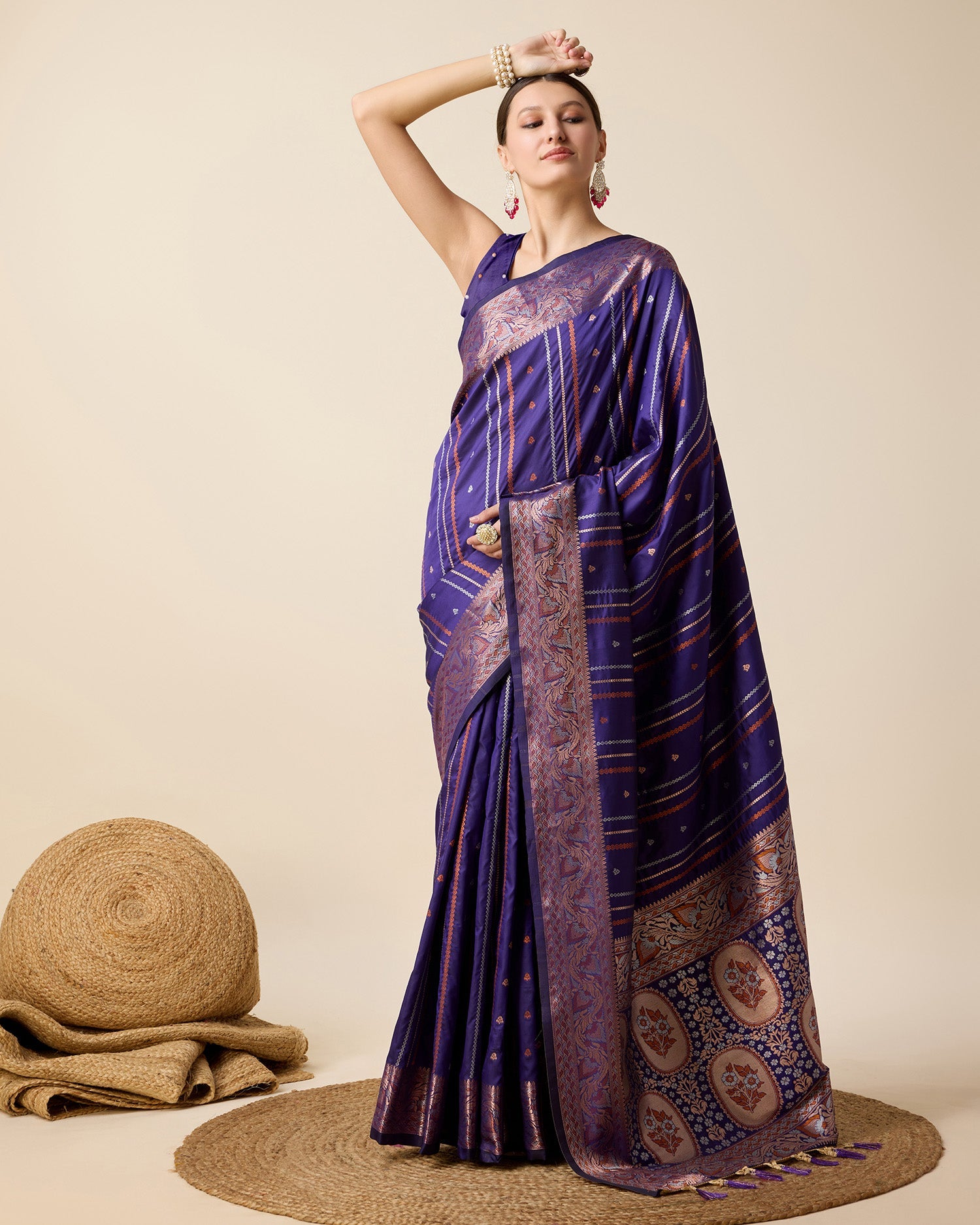 Vedant Vastram Soft Litchi Silk Banarasi Silk Saree - Violet | Grocsy