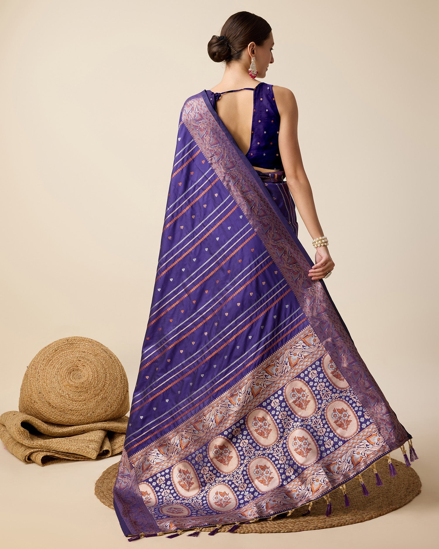 Vedant Vastram Soft Litchi Silk Banarasi Silk Saree - Violet | Grocsy
