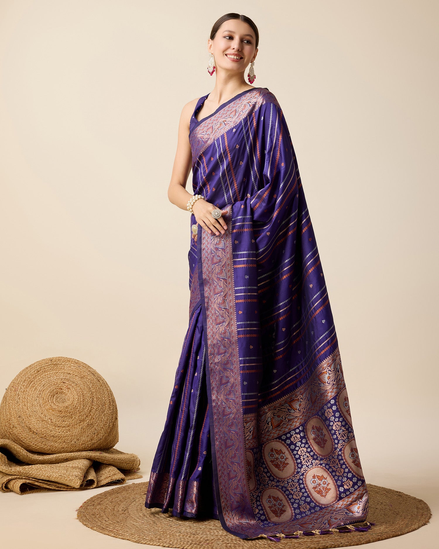 Vedant Vastram Soft Litchi Silk Banarasi Silk Saree - Violet | Grocsy