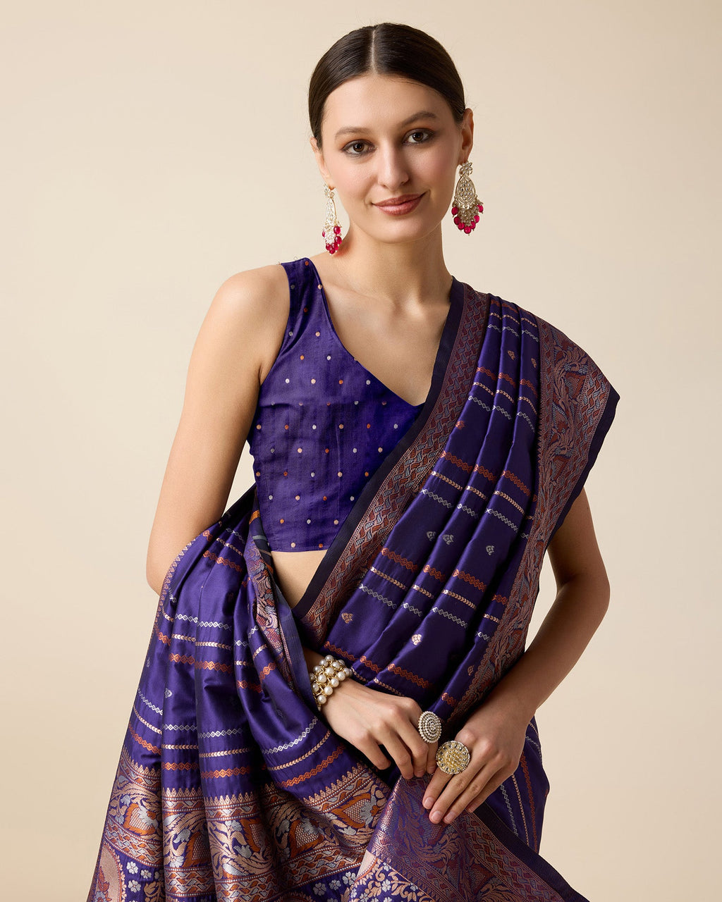 Vedant Vastram Soft Litchi Silk Banarasi Silk Saree - Violet | Grocsy