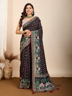 Vedant Vastram Maslin Cotton Printed & Hand work Fancy Saree - Black | Grocsy