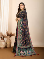 Vedant Vastram Maslin Cotton Printed & Hand work Fancy Saree - Black | Grocsy