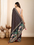 Vedant Vastram Maslin Cotton Printed & Hand work Fancy Saree - Black | Grocsy