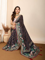 Vedant Vastram Maslin Cotton Printed & Hand work Fancy Saree - Black | Grocsy