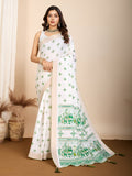 Vedant Vastram Maslin Cotton Printed & Hand work Fancy Saree - Green | Grocsy