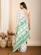 Vedant Vastram Maslin Cotton Printed & Hand work Fancy Saree - Green | Grocsy