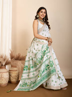 Vedant Vastram Maslin Cotton Printed & Hand work Fancy Saree - Green | Grocsy