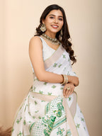 Vedant Vastram Maslin Cotton Printed & Hand work Fancy Saree - Green | Grocsy