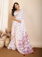 Vedant Vastram Maslin Cotton Printed & Hand work Fancy Saree - Pink | Grocsy