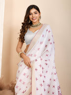 Vedant Vastram Maslin Cotton Printed & Hand work Fancy Saree - Pink | Grocsy