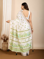 Vedant Vastram Maslin Cotton Printed & Hand work Fancy Saree - Pista | Grocsy