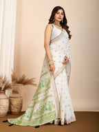 Vedant Vastram Maslin Cotton Printed & Hand work Fancy Saree - Pista | Grocsy