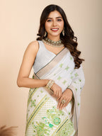 Vedant Vastram Maslin Cotton Printed & Hand work Fancy Saree - Pista | Grocsy